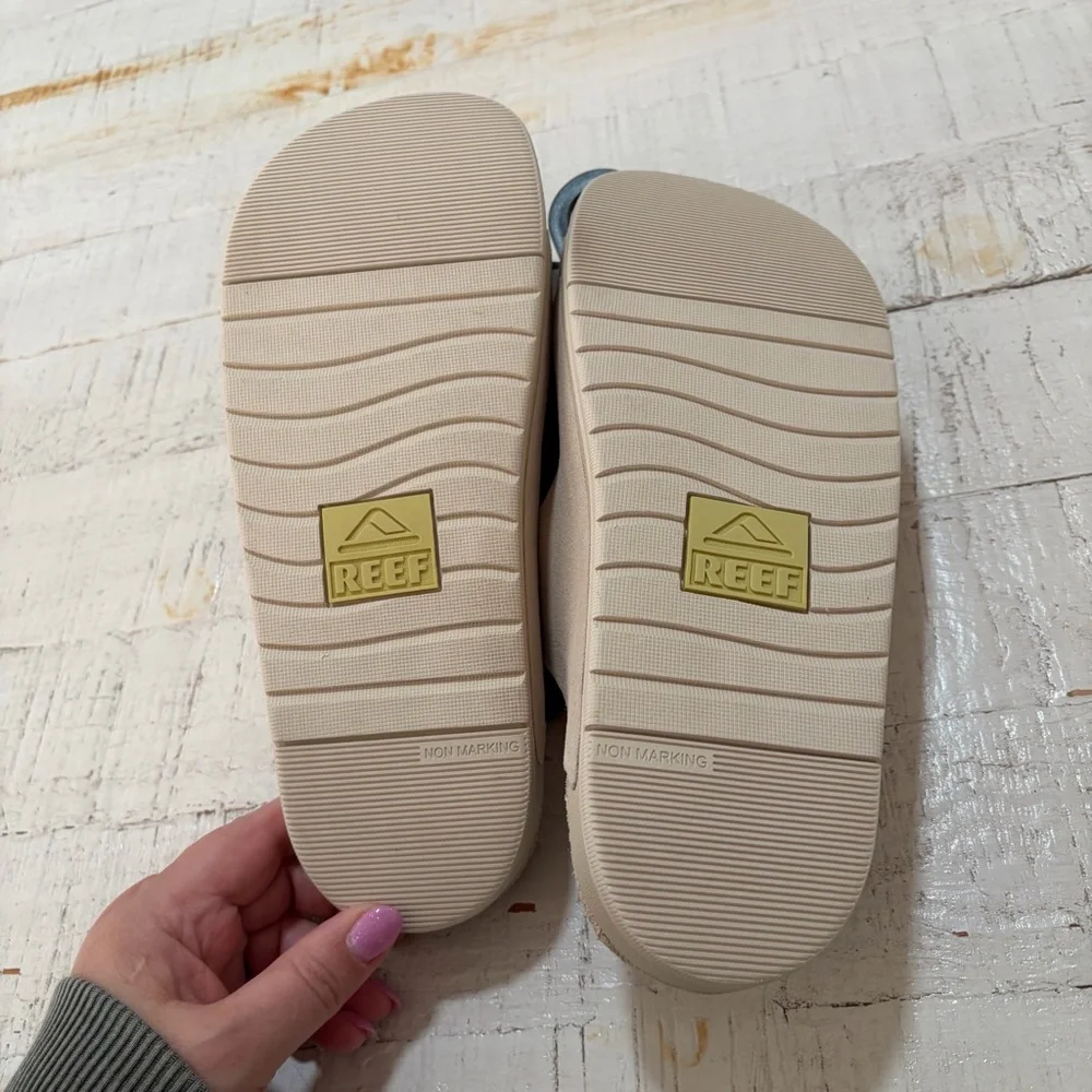 Reef Ojai Two Bar Sandals NWT size 9 Vintage Cream Suede Footbed Slip Ons - Picture 9 of 12